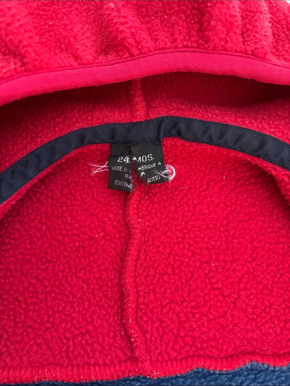 Patagonia Vintage Baby Synchilla Fleece Hoodie 24 Months Red Navy Colorblock